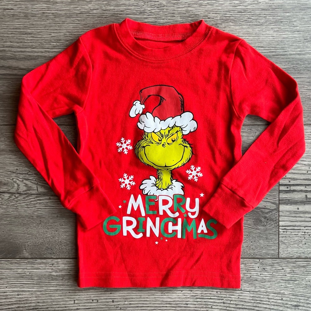 Carter’s Toddler “Merry Grinchmas” The Grinch Long Sleeve Pajama Shirt Red 3T